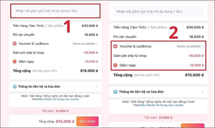 Chọn những voucher đ&atilde; lưu v&agrave;o v&iacute; hoặc nhập tay m&atilde; giảm gi&aacute; 