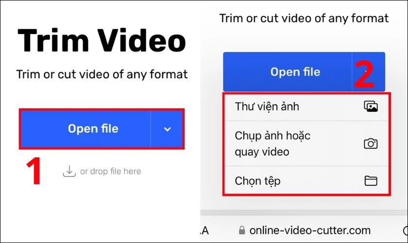 Nhấn chọn vào nút Open file