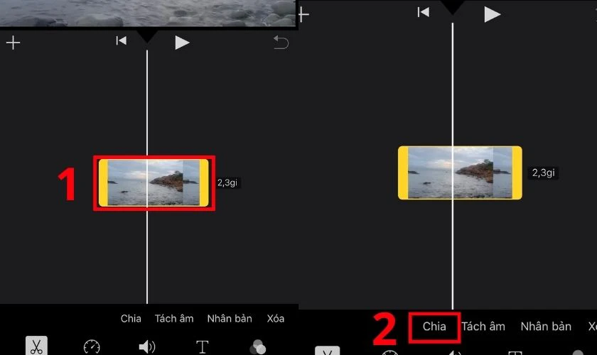Chọn Chia để cắt đoạn giữa video theo ý của bạn