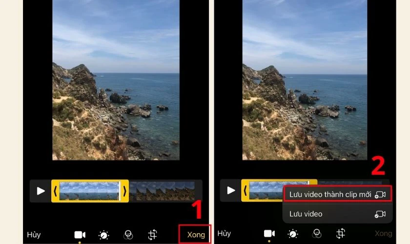 Bấm chọn Xong và tiếp tục chọn vào mục Lưu video thành Clip mới