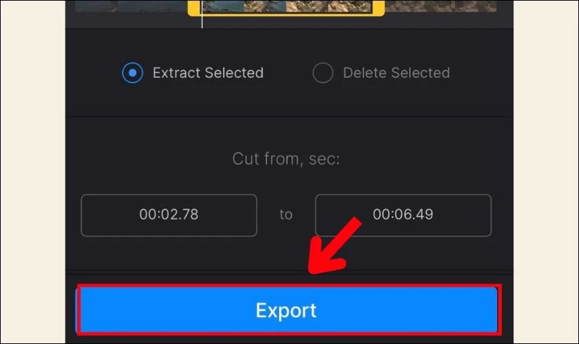 Bấm vào nút Export để tiến hành xuất video vừa cut