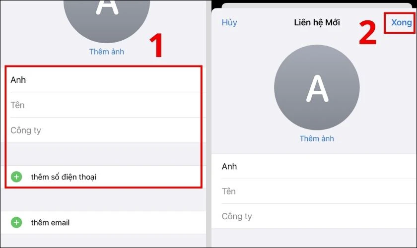 Bấm chọn Xong để ho&agrave;n tất qu&aacute; tr&igrave;nh lưu số điện thoại tr&ecirc;n iPhone