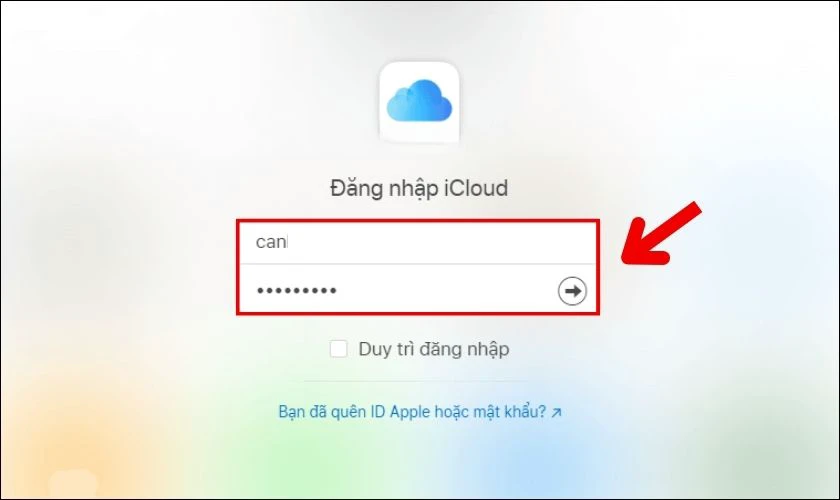 Nhập Apple ID v&agrave; mật khẩu tr&ecirc;n m&aacute;y t&iacute;nh