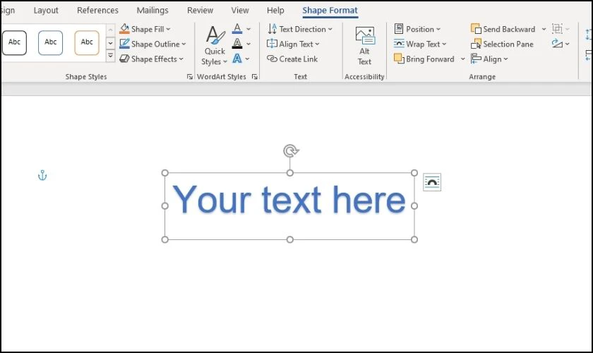 Nhập lại chữ hoặc c&acirc;u v&agrave;o khung văn bản WordArt mới xuất hiện