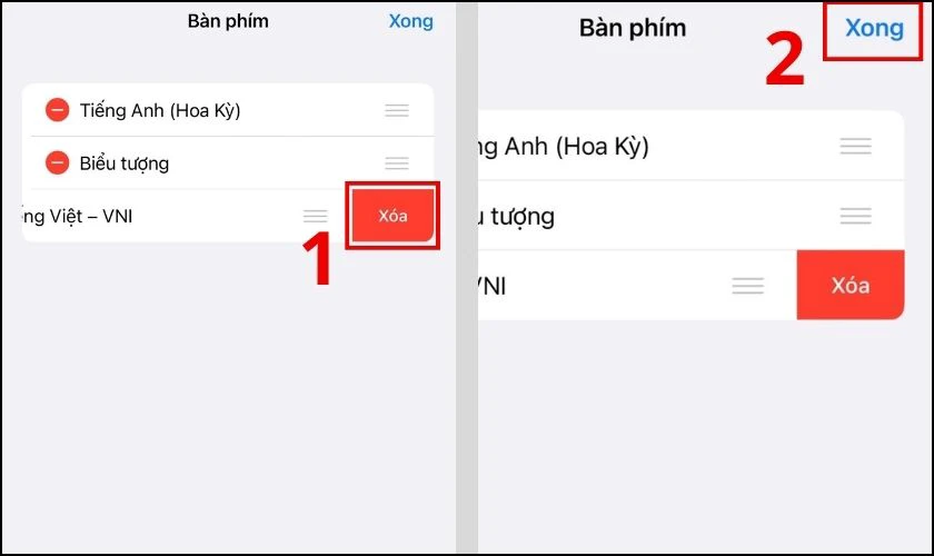 Chạm v&agrave;o n&uacute;t X&oacute;a để ho&agrave;n tất x&oacute;a c&agrave;i đặt ph&iacute;m iPhone