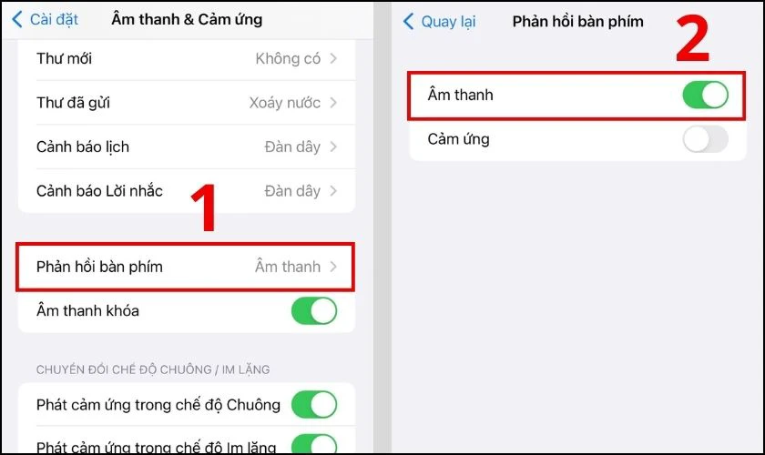 Chọn phần Phản hồi b&agrave;n ph&iacute;m