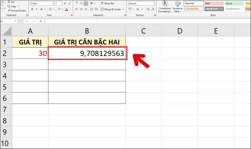 C&aacute;ch d&ugrave;ng SQRTPI để t&iacute;nh căn b&igrave;nh phương trong Excel