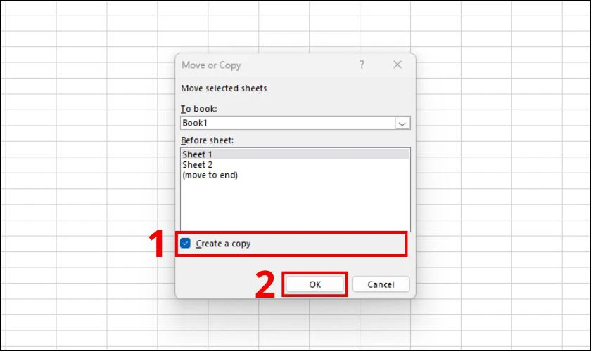 Nhấn vào tùy chọn Create a copy và chọn Ok