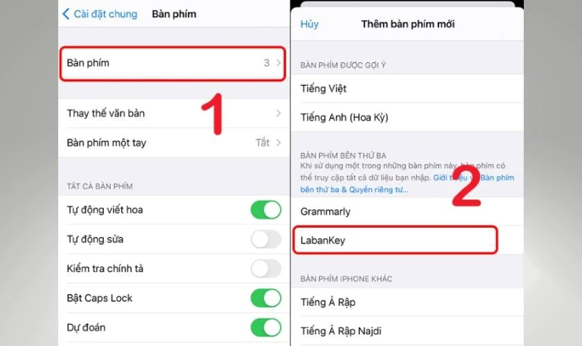 Tại mục Bàn phím, chọn Thêm bàn phím mới và chọn Laban Key