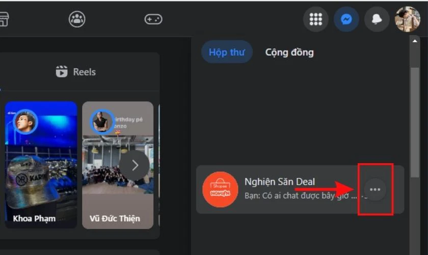 Nhấn v&agrave;o biểu tượng dấu ba chấm nằm cạnh đoạn chat