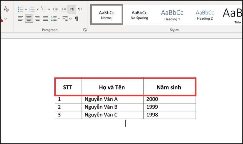 Kết quả sau khi thực hiện thao tác trong Word