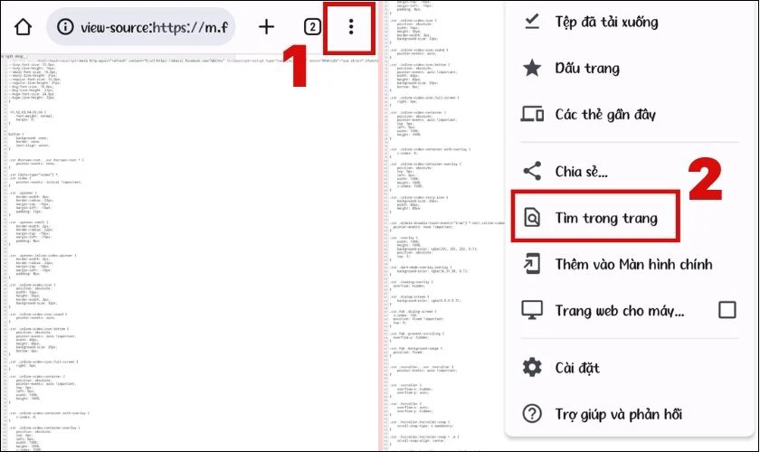 Nhấn v&agrave;o biểu tượng ba chấm v&agrave; chọn T&igrave;m trong trang