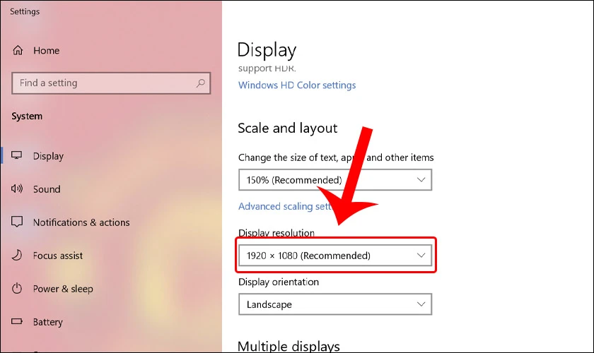 Tiến h&agrave;nh mở rộng cửa sổ Display resolution