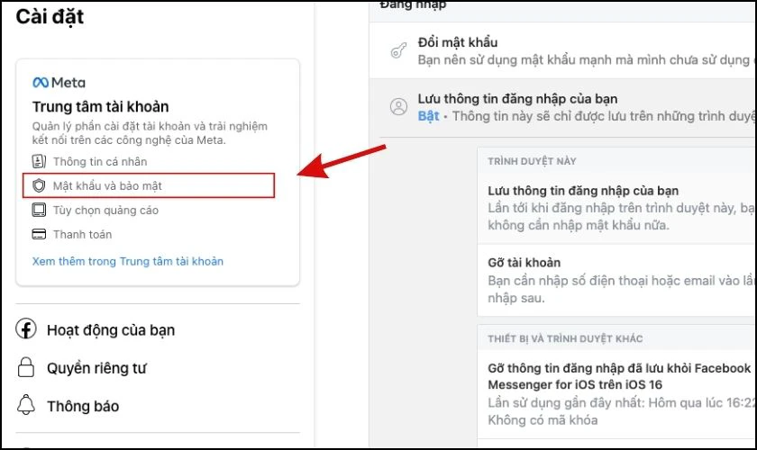 Bạn bấm vào Mật khẩu và Bảo mật