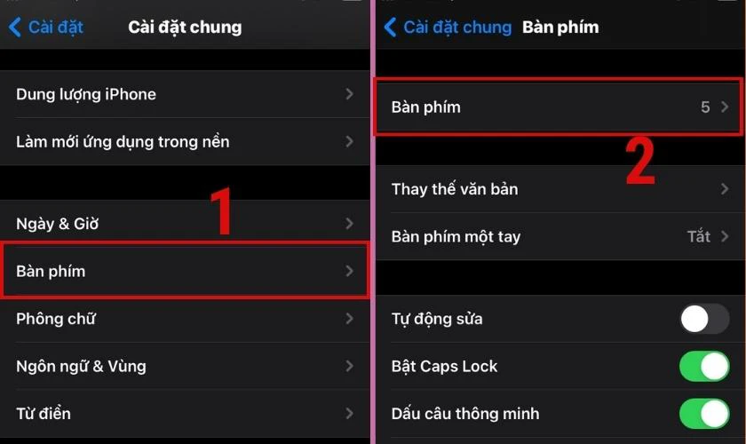 Chọn mục Bàn phím
