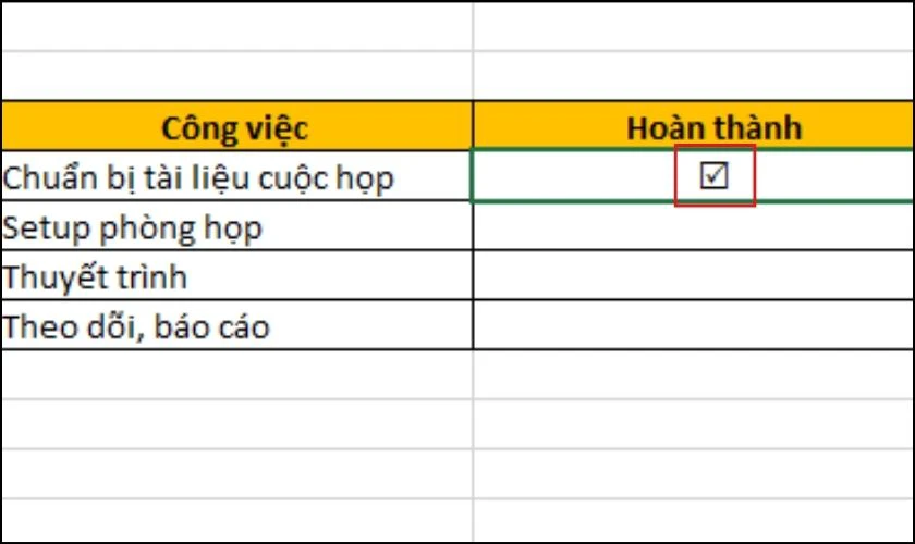 Cách tạo ô vuông có dấu tích trong Excel thủ công