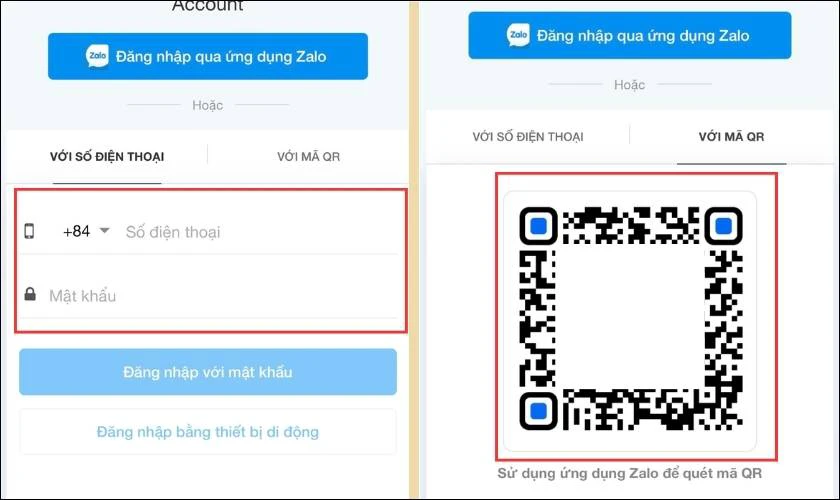 Tiến h&agrave;nh đăng nhập Zalo c&aacute; nh&acirc;n