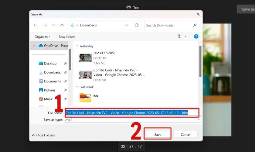 Chọn lưu để ho&agrave;n tất cắt video tr&ecirc;n m&aacute;y t&iacute;nh