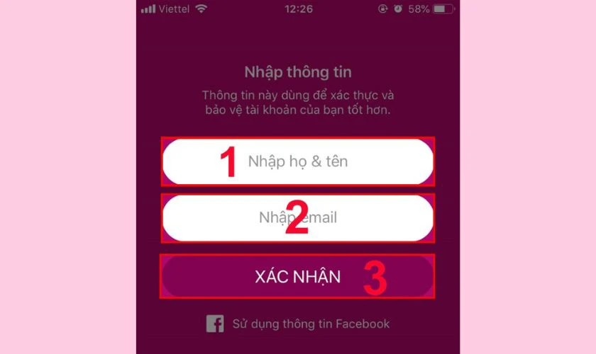 Điền c&aacute;c th&ocirc;ng tin c&aacute; nh&acirc;n v&agrave; nhấn X&aacute;c nhận