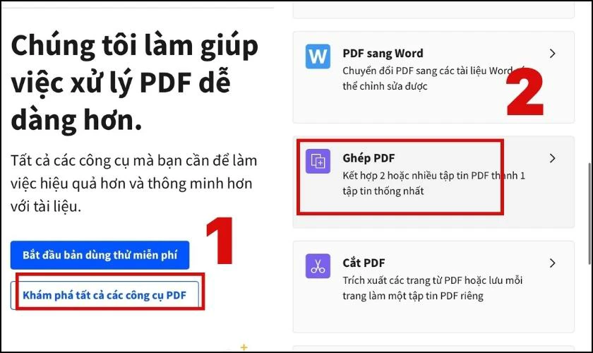 Chọn vào mục ghép file PDF