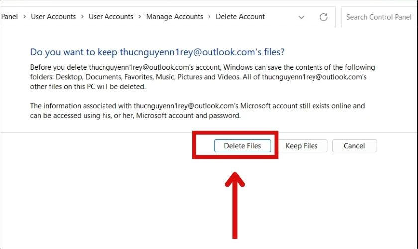 Chọn vào mục Delete