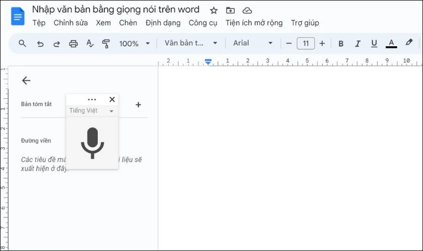 Bấm dừng để hoàn tất thao tác nhập văn bản bằng giọng nói