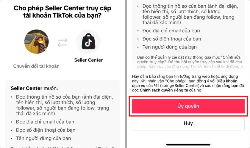 Kiểm tra c&aacute;c điều khoản v&agrave; nhấp chọn v&agrave;o Uỷ quyền
