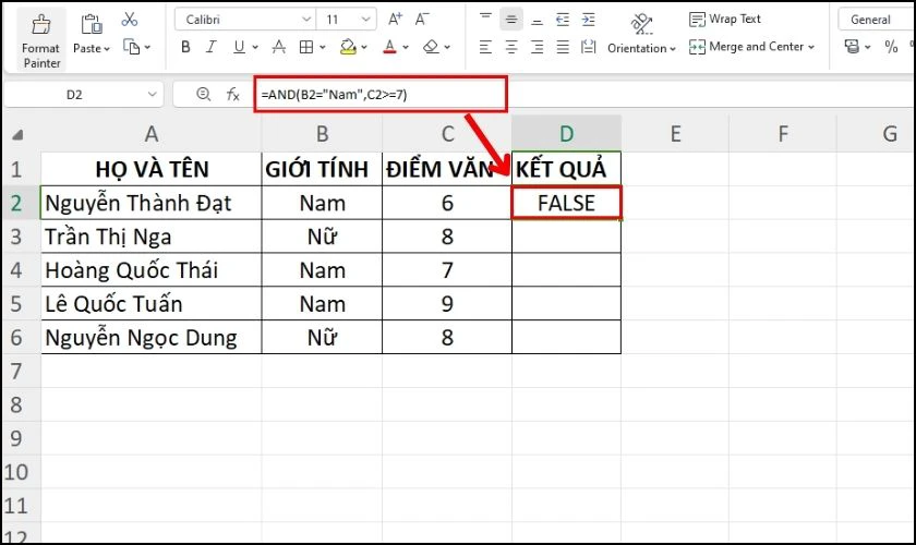 Ví dụ về cách dùng hàm AND trong Excel