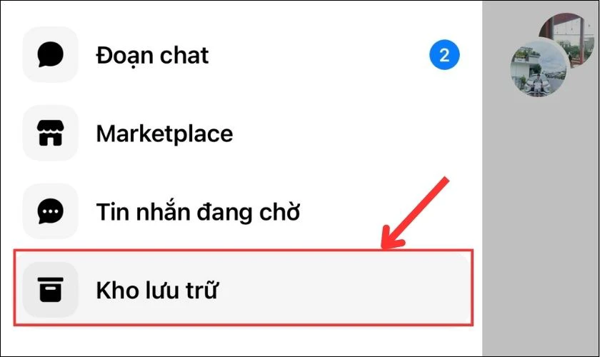 V&agrave;o mục Kho lưu trữ để xem tin nhắn bị ẩn