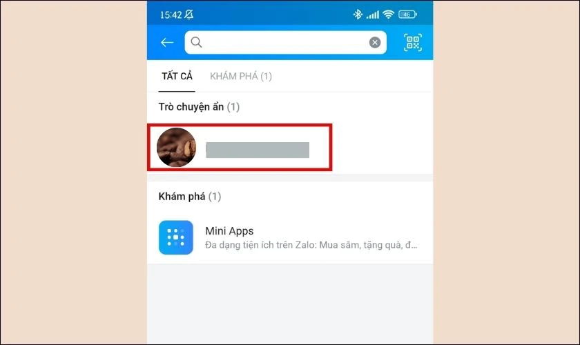 T&igrave;m thấy đoạn chat ẩn tr&ecirc;n Zalo, nhấn chọn v&agrave;o đoạn chat v&agrave; c&oacute; thể tiếp tục nhắn tin