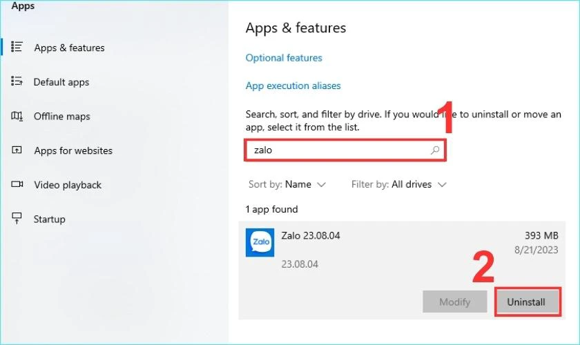 Chọn Uninstall