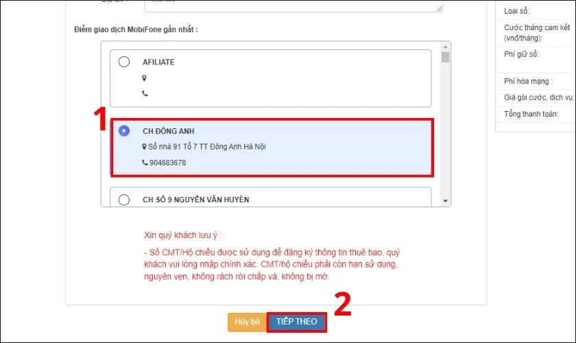 Chọn Điểm giao dịch MobiFone gần nhất