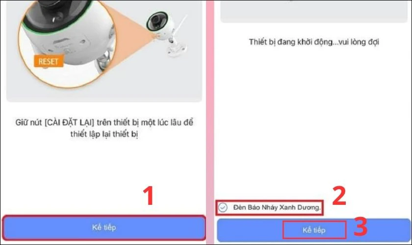 Bạn chọn v&agrave;o Đ&egrave;n B&aacute;o Nhấp Nh&aacute;y Xanh Dương rồi nhấn Kế tiếp
