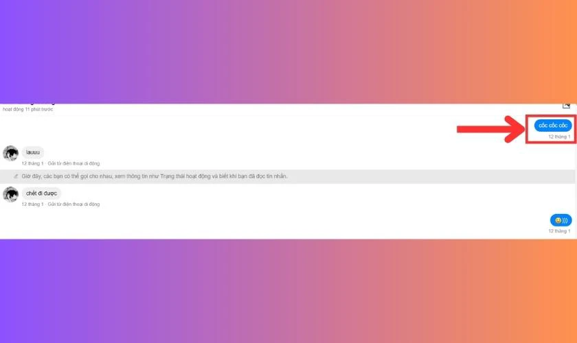 Nhấn Enter v&agrave; xem kết quả tin nhắn đầu ti&ecirc;n tr&ecirc;n Messenger