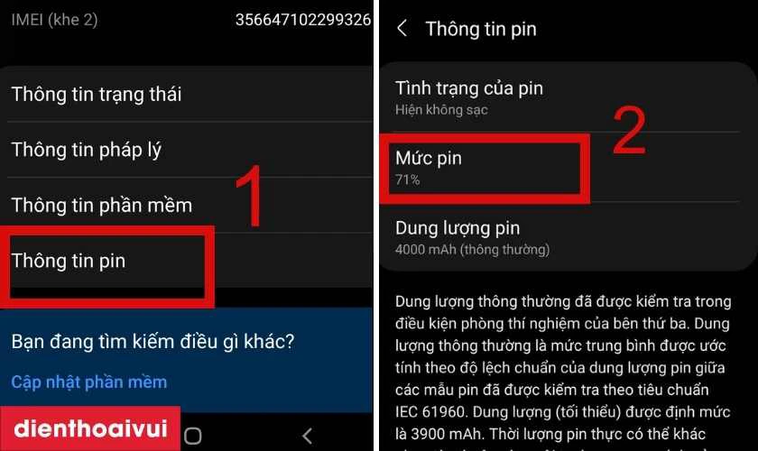 C&aacute;ch kiểm tra th&ocirc;ng tin pin c&oacute; sẵn tr&ecirc;n điện thoại
