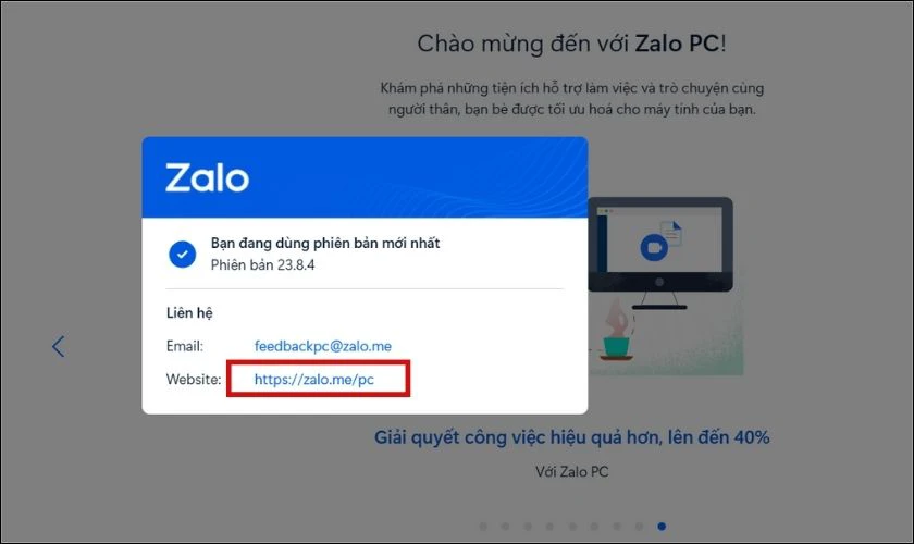 Vào link zalo để cập nhật Zalo phiên bản mới nhất