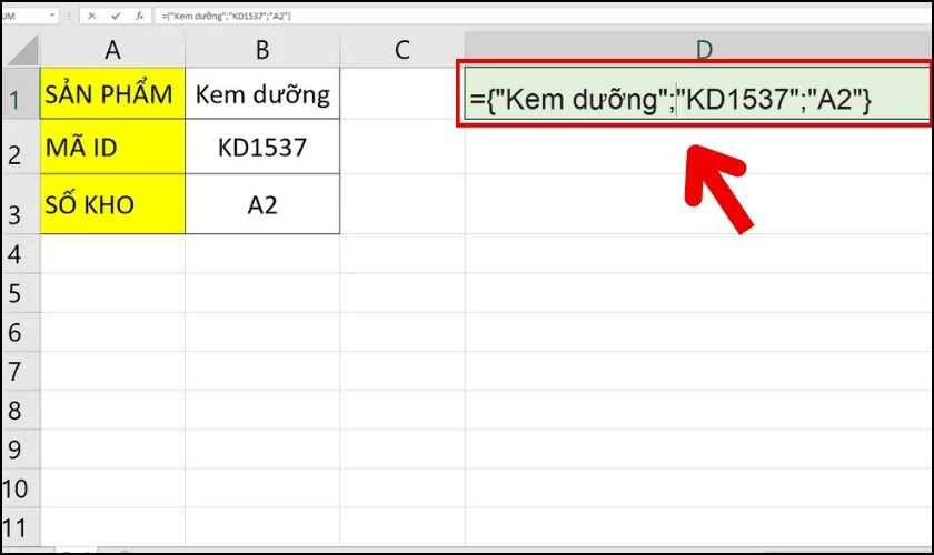 Sử dụng hàm TRANSPOSE để lấy phạm vi trước