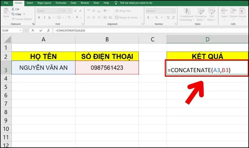 Hướng dẫn dùng hàm CONCATENATE có điều kiện để nối từ cơ bản