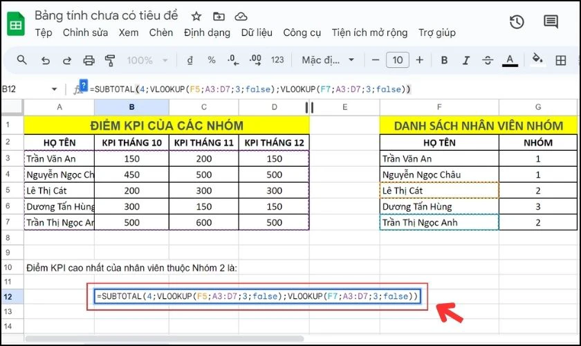 Kết hợp Hàm SUBTOTAL và VLOOKUP
