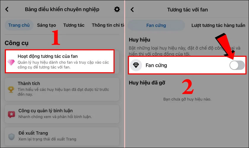 Chọn Hoạt động tương tác của Fan và gạt bật thanh Fan cứng