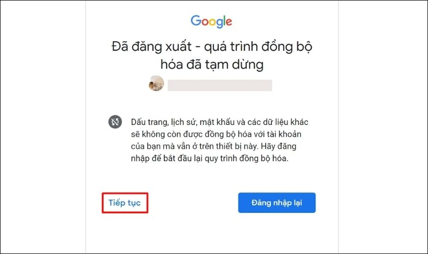 Nhấn v&agrave;o Tiếp tục