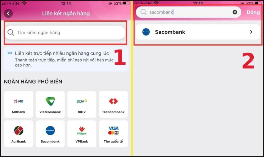 Điền t&ecirc;n ng&acirc;n h&agrave;ng v&agrave; click v&agrave;o ng&acirc;n h&agrave;ng đ&oacute;