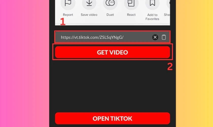 Nhấn v&agrave;o Get Video để lấy đường dẫn video TikTok