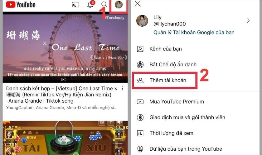 Chọn Thêm tài khoản