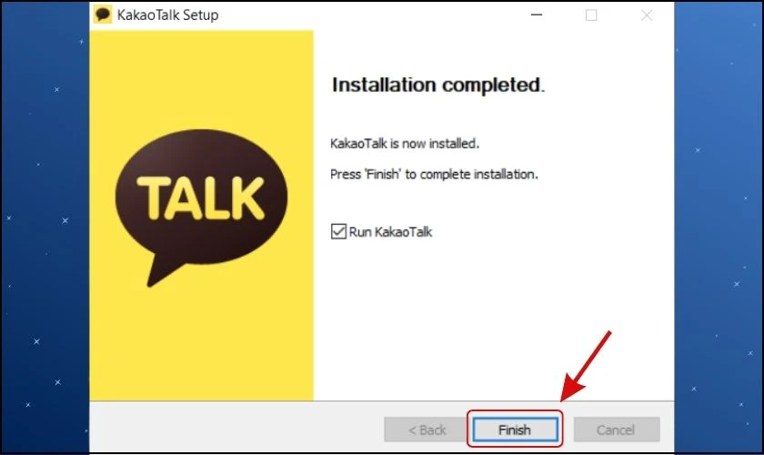 Bấm Finish để ho&agrave;n tất việc c&agrave;i đặt Kakao Talk