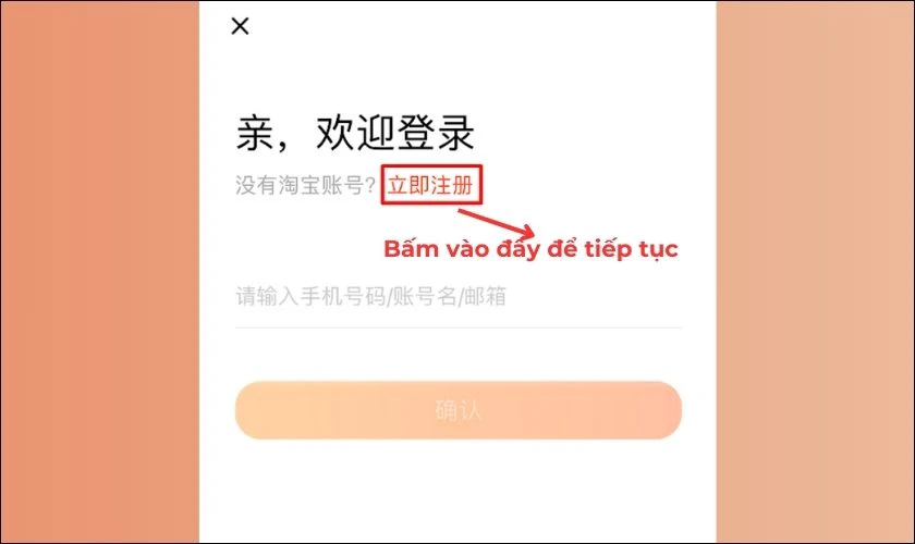 Chọn mục Bấm v&agrave;o đ&acirc;y để tiếp tục