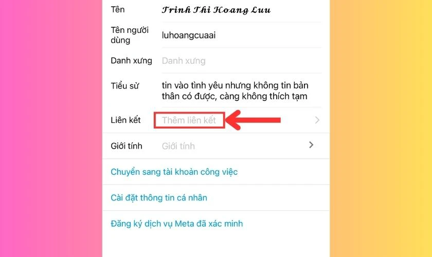 Chọn v&agrave;o Th&ecirc;m li&ecirc;n kết ở mục Li&ecirc;n kết