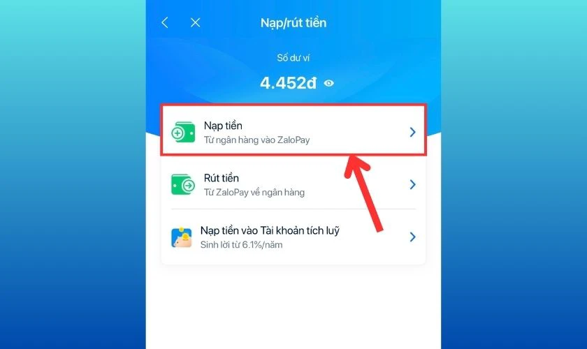 Chọn v&agrave;o &ocirc; Nạp tiền