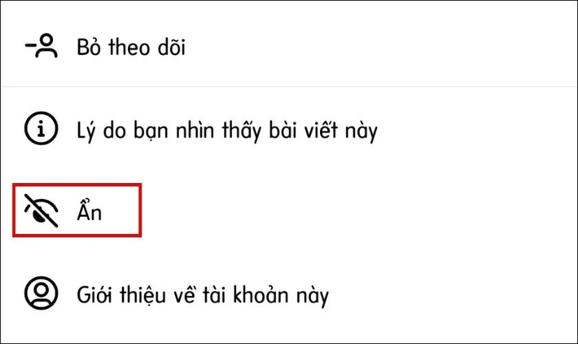 Chọn mục Ẩn 