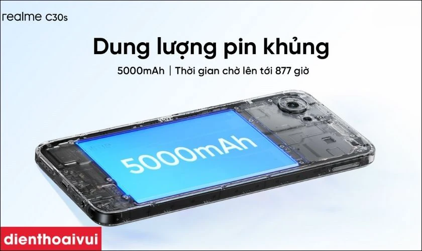 Dung lượng pin Realme C30S 3GB 64GB lớn 5000 mAh